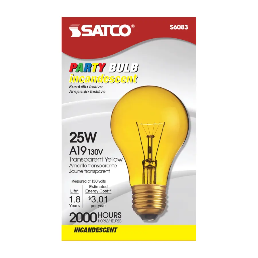25 Watt A19 Incandescent - Transparent Yellow - 2000 Average rated hours - Medium base - 130 Volt - Image 2