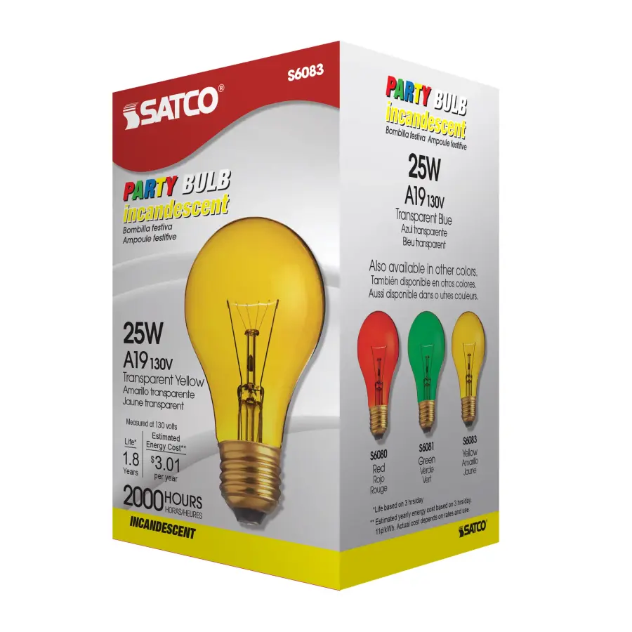 25 Watt A19 Incandescent - Transparent Yellow - 2000 Average rated hours - Medium base - 130 Volt - Image 6