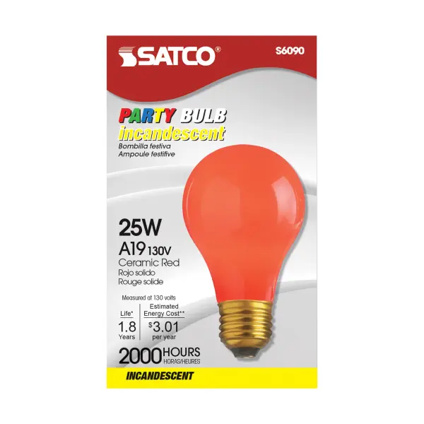 25 Watt A19 Incandescent - Ceramic Red - 1000 Average rated hours - 15 Lumens - Medium base - 130 Volt - Image 2