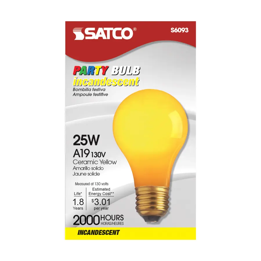 25 Watt A19 Incandescent - Ceramic Yellow - 1000 Average rated hours - 30 Lumens - Medium base - 130 Volt - Image 2