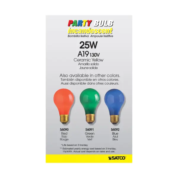 25 Watt A19 Incandescent - Ceramic Yellow - 1000 Average rated hours - 30 Lumens - Medium base - 130 Volt - Image 4