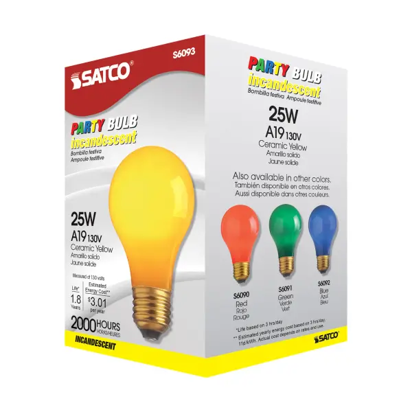 25 Watt A19 Incandescent - Ceramic Yellow - 1000 Average rated hours - 30 Lumens - Medium base - 130 Volt - Image 6