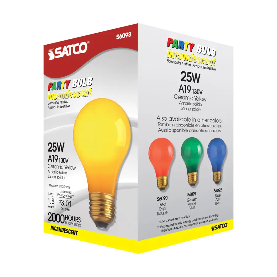 25 Watt A19 Incandescent - Ceramic Yellow - 1000 Average rated hours - 30 Lumens - Medium base - 130 Volt - Image 6