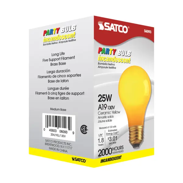 25 Watt A19 Incandescent - Ceramic Yellow - 1000 Average rated hours - 30 Lumens - Medium base - 130 Volt - Image 7