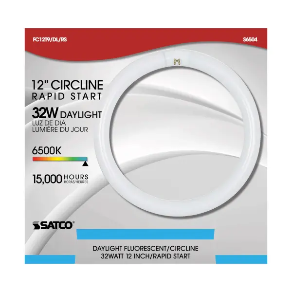 The SATCO T9 circline fluorescent lamps are designed to provide energy savings in slim spaces. These lamps are designed to fit into circular fixtures with four-pin bases. Circline lamps can be used in both decorative and retail environments. - alternate view