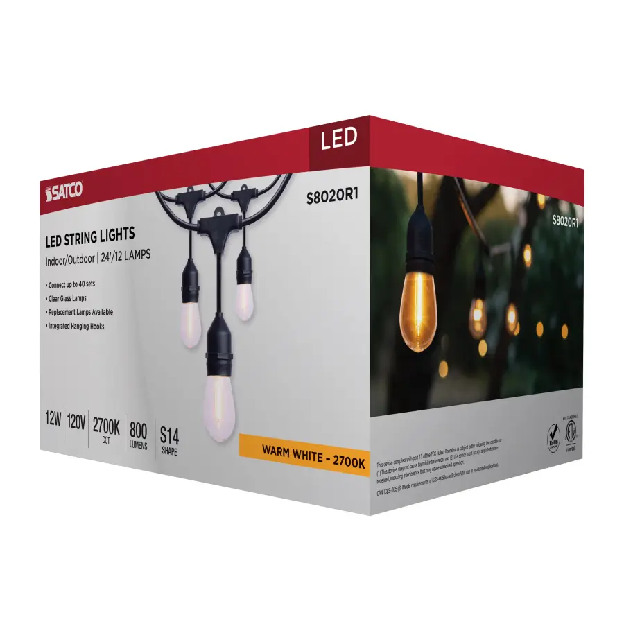 24 Foot LED String Light - 12-S14 Lamps - 2700K CCT - Black - 120 Volt - Image 12