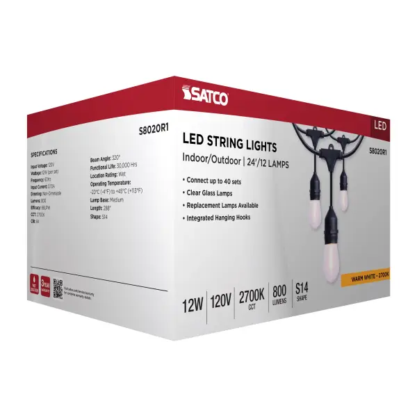 24 Foot LED String Light - 12-S14 Lamps - 2700K CCT - Black - 120 Volt - Image 13