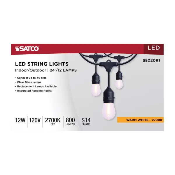 24 Foot LED String Light - 12-S14 Lamps - 2700K CCT - Black - 120 Volt - Image 8
