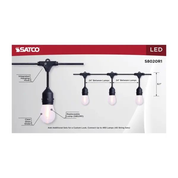 24 Foot LED String Light - 12-S14 Lamps - 2700K CCT - Black - 120 Volt - Image 9