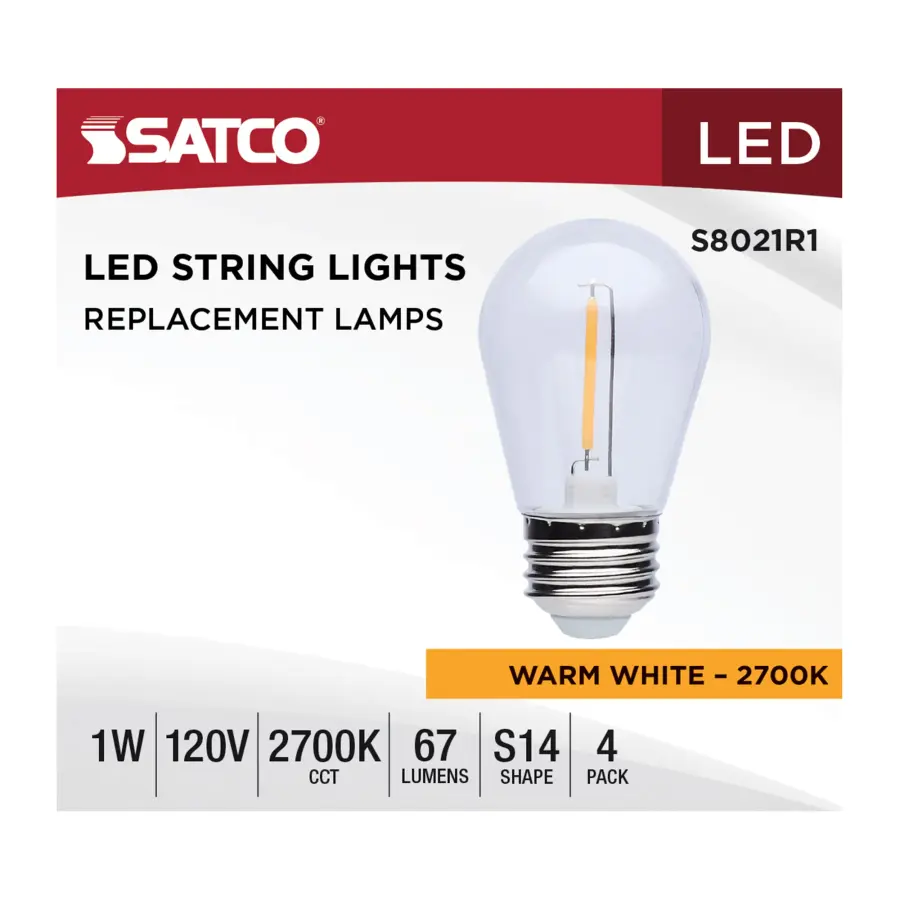S14 LED String Light Replacement Lamp - Medium Base - 2700K - Clear - 120 Volt - 4-Pack - Image 3