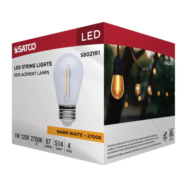 S14 LED String Light Replacement Lamp - Medium Base - 2700K - Clear - 120 Volt - 4-Pack - Image 7