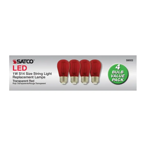 1 Watt - S14 LED Filament - Red Transparent Glass Bulb - E26 Base - 120 Volt - Non-Dimmable - Pack of 4 - Image 6