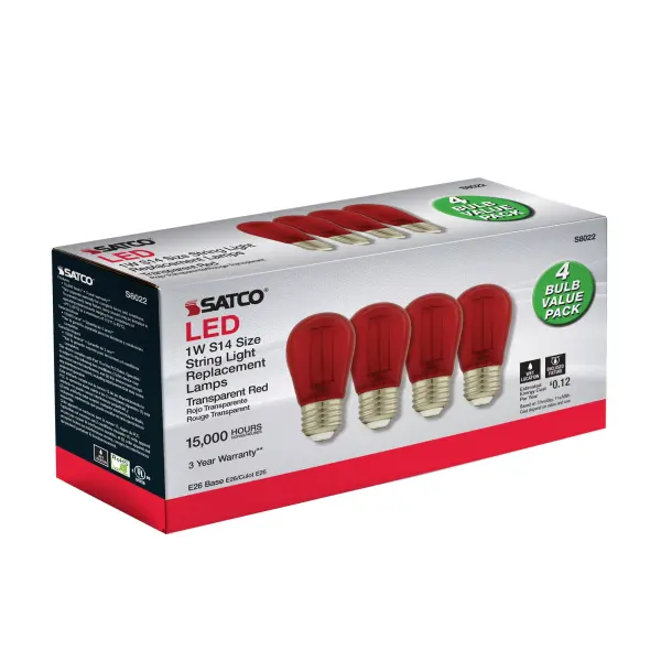 1 Watt - S14 LED Filament - Red Transparent Glass Bulb - E26 Base - 120 Volt - Non-Dimmable - Pack of 4 - Image 7