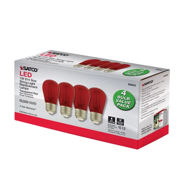 1 Watt - S14 LED Filament - Red Transparent Glass Bulb - E26 Base - 120 Volt - Non-Dimmable - Pack of 4 - Image 8