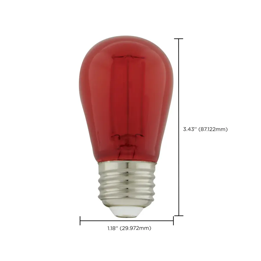 1 Watt - S14 LED Filament - Red Transparent Glass Bulb - E26 Base - 120 Volt - Non-Dimmable - Pack of 4 - Image 9
