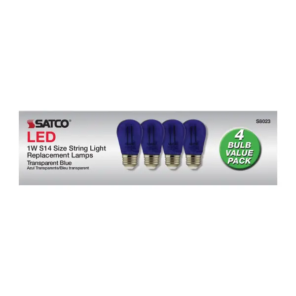 1 Watt - S14 LED Filament - Blue Transparent Glass Bulb - E26 Base - 120 Volt - Non-Dimmable - Pack of 4 - Image 6