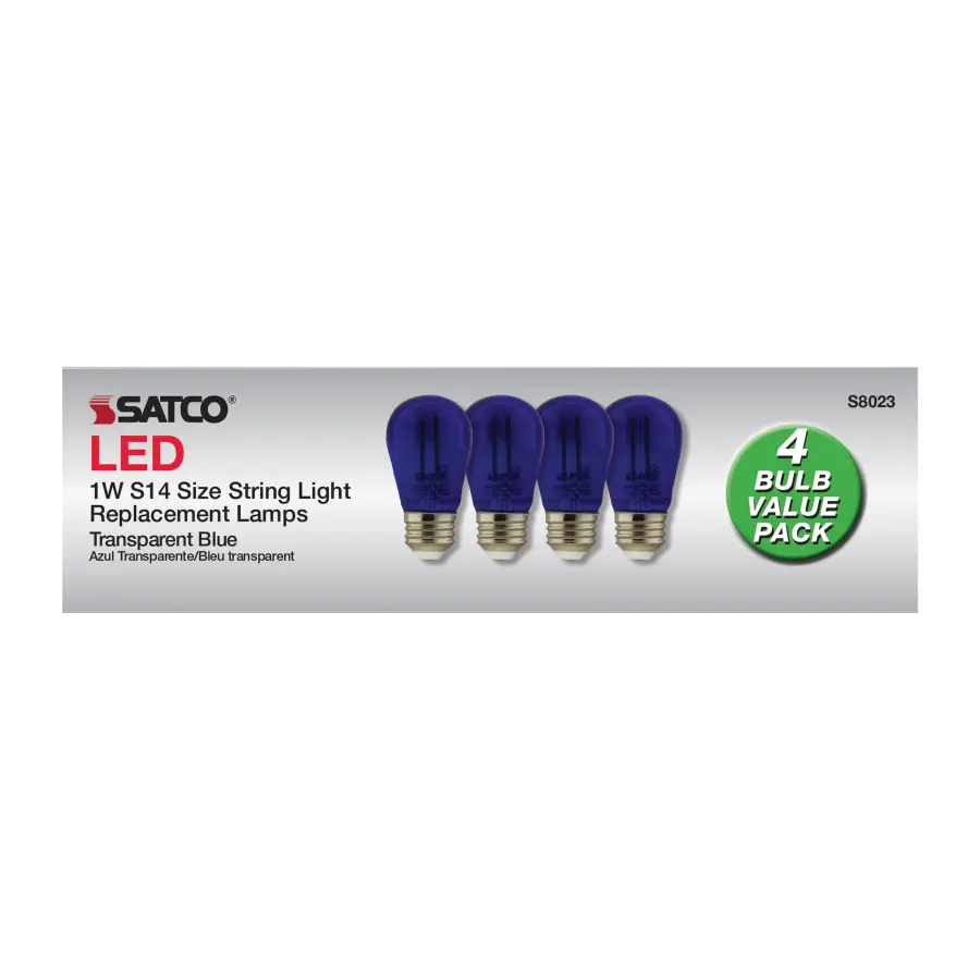 1 Watt - S14 LED Filament - Blue Transparent Glass Bulb - E26 Base - 120 Volt - Non-Dimmable - Pack of 4 - Image 6