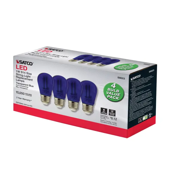 1 Watt - S14 LED Filament - Blue Transparent Glass Bulb - E26 Base - 120 Volt - Non-Dimmable - Pack of 4 - Image 8
