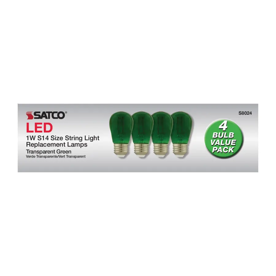 1 Watt - S14 LED Filament - Green Transparent Glass Bulb - E26 Base - 120 Volt - Non-Dimmable - Pack of 4 - Image 6