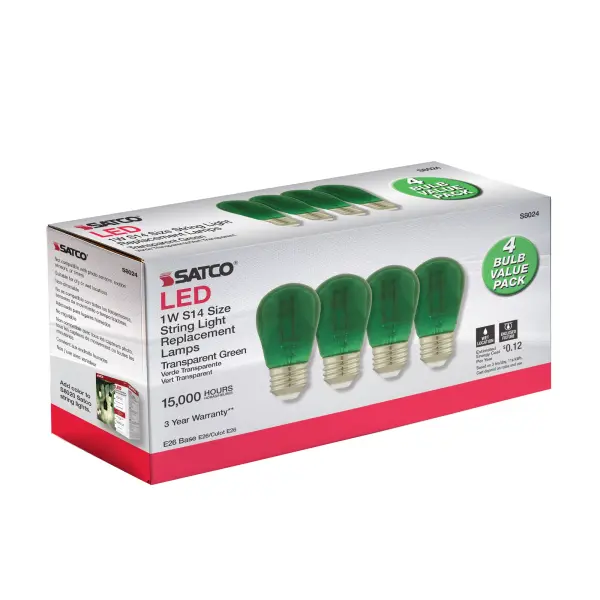 1 Watt - S14 LED Filament - Green Transparent Glass Bulb - E26 Base - 120 Volt - Non-Dimmable - Pack of 4 - Image 7
