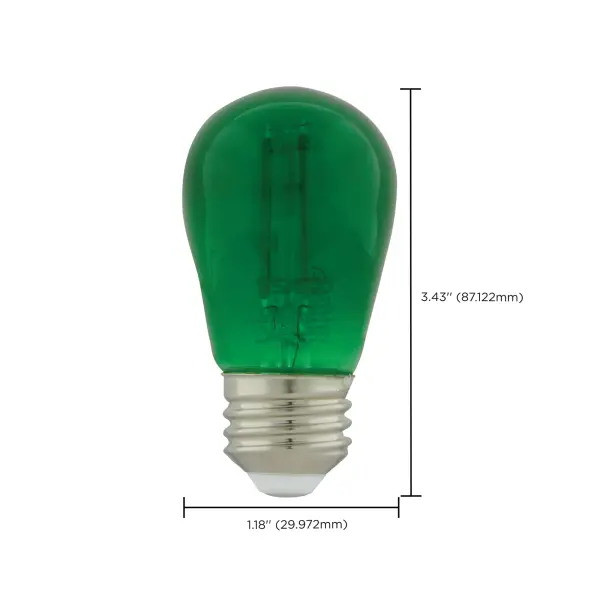 1 Watt - S14 LED Filament - Green Transparent Glass Bulb - E26 Base - 120 Volt - Non-Dimmable - Pack of 4 - Image 9