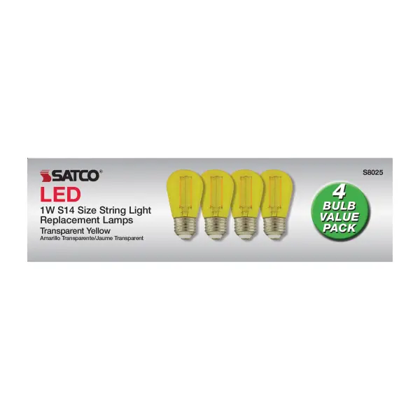 1 Watt - S14 LED Filament - Yellow Transparent Glass Bulb - E26 Base - 120 Volt - Non-Dimmable - Pack of 4 - Image 6