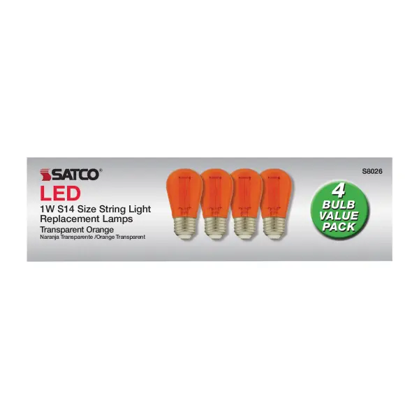 1 Watt - S14 LED Filament - Orange Transparent Glass Bulb - E26 Base - 120 Volt - Non-Dimmable - Pack of 4 - Image 6