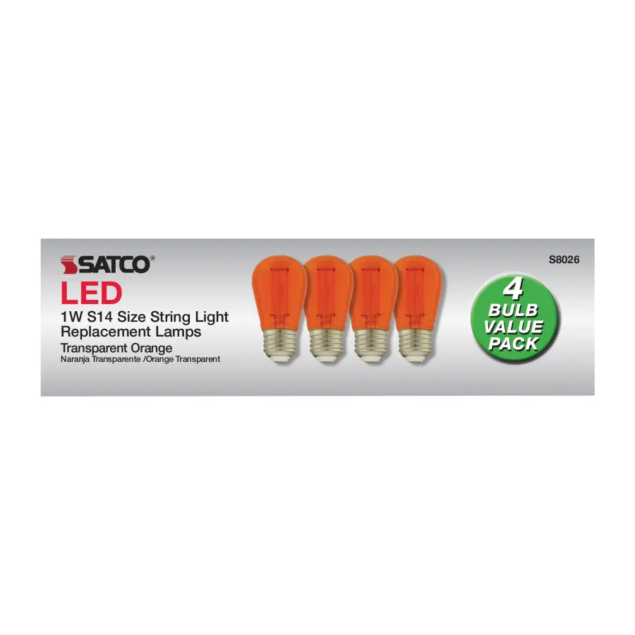 1 Watt - S14 LED Filament - Orange Transparent Glass Bulb - E26 Base - 120 Volt - Non-Dimmable - Pack of 4 - Image 6