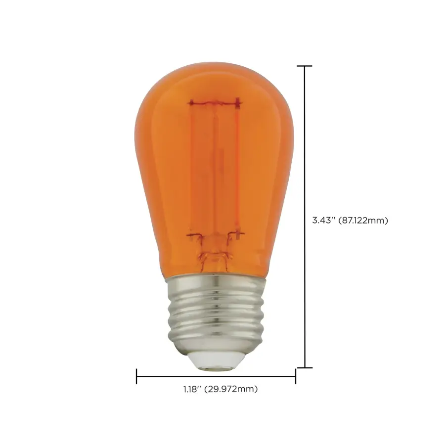 1 Watt - S14 LED Filament - Orange Transparent Glass Bulb - E26 Base - 120 Volt - Non-Dimmable - Pack of 4 - Image 9