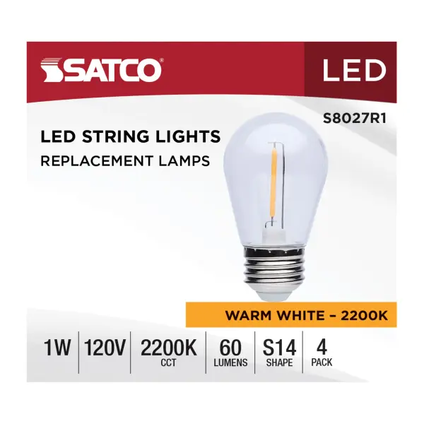 S14 LED String Light Replacement Lamp - Medium Base - 2200K - Clear - 120 Volt - 4-Pack - Image 3