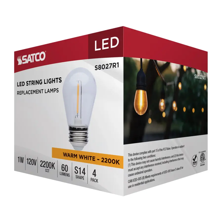 S14 LED String Light Replacement Lamp - Medium Base - 2200K - Clear - 120 Volt - 4-Pack - Image 7