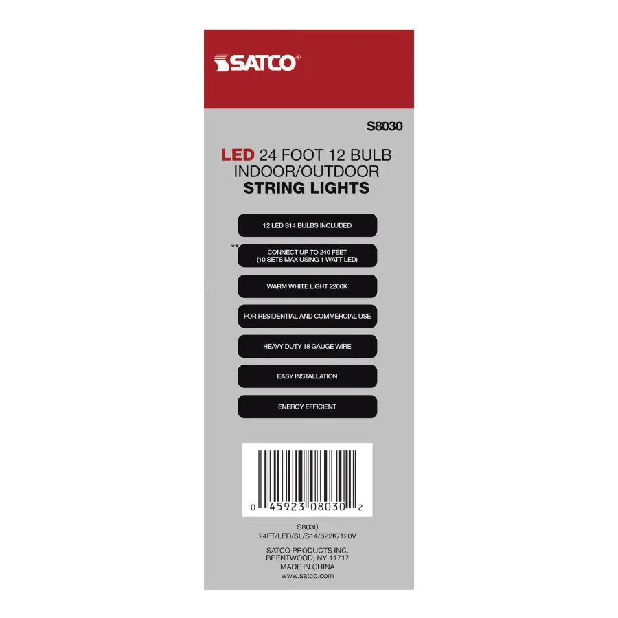 24Ft - LED String Light - Includes 12-S14 bulbs - 2200K - 120 Volts - Image 8