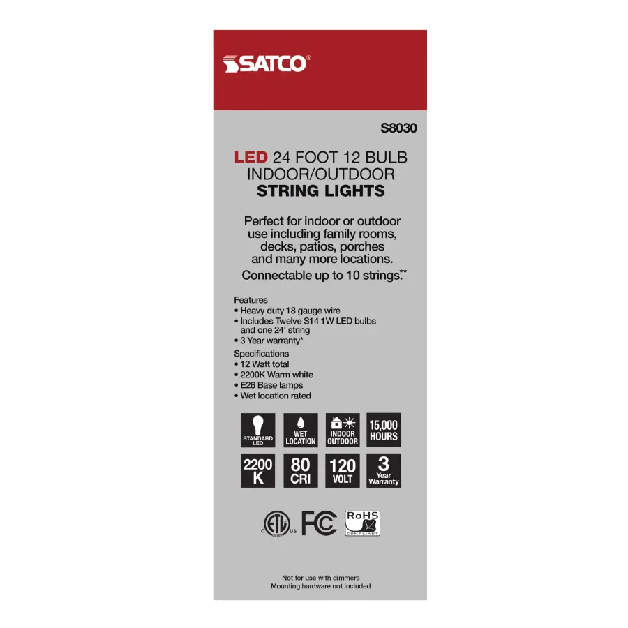 24Ft - LED String Light - Includes 12-S14 bulbs - 2200K - 120 Volts - Image 9