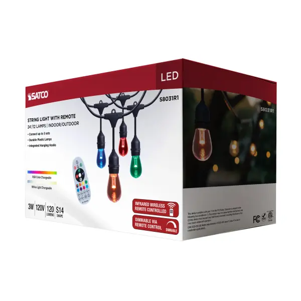 24 Foot LED String Light - 12-S14 Lamps - Medium Base - RGBTW - Infrared Remote - Black - 120 Volt - Image 18