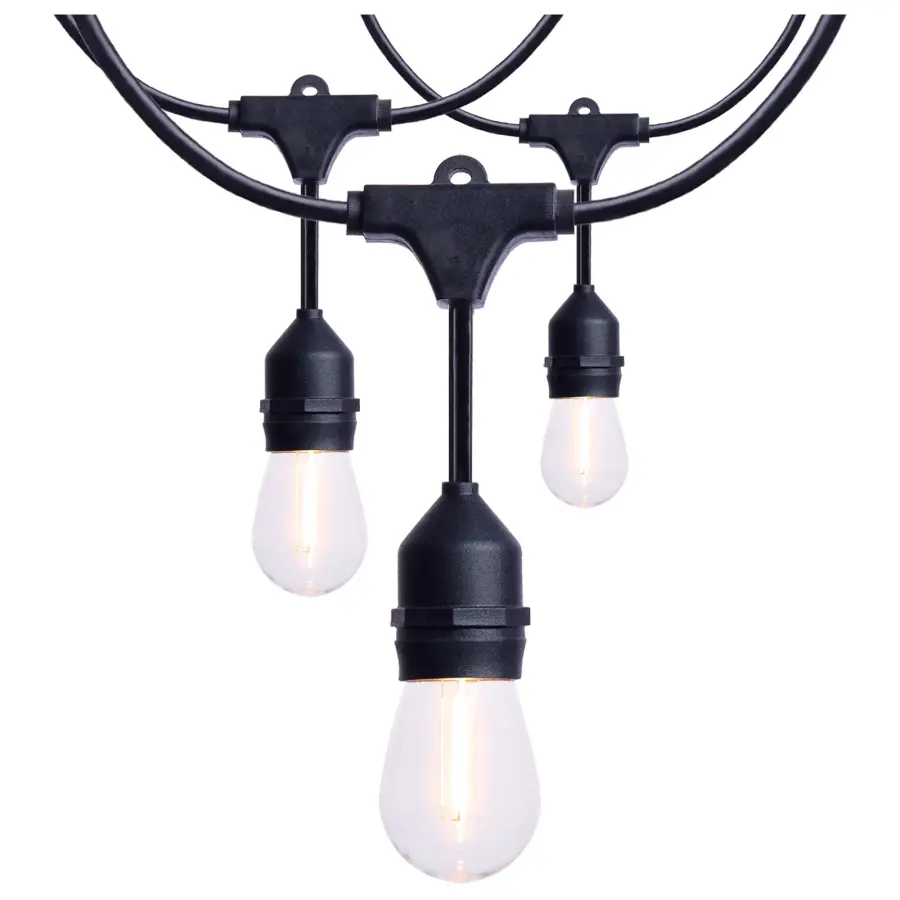60 Foot LED String Light - 24-S14 Lamps - Medium Base - 2200K CCT - Black - Image 1