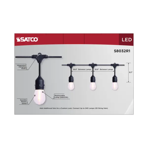 60 Foot LED String Light - 24-S14 Lamps - Medium Base - 2200K CCT - Black - Image 9