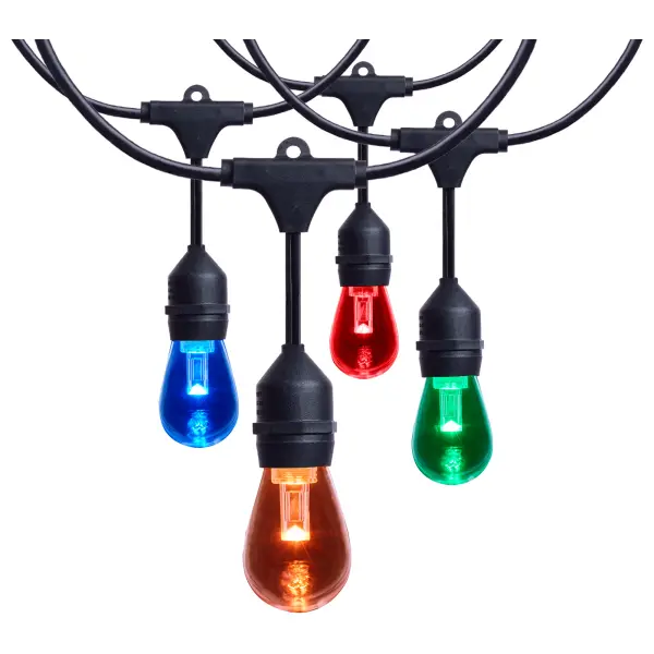 48 Foot LED String Light - 15-S14 Lamps - Medium Base - RGBTW - Infrared Remote - Black - 120 Volt - Image 1