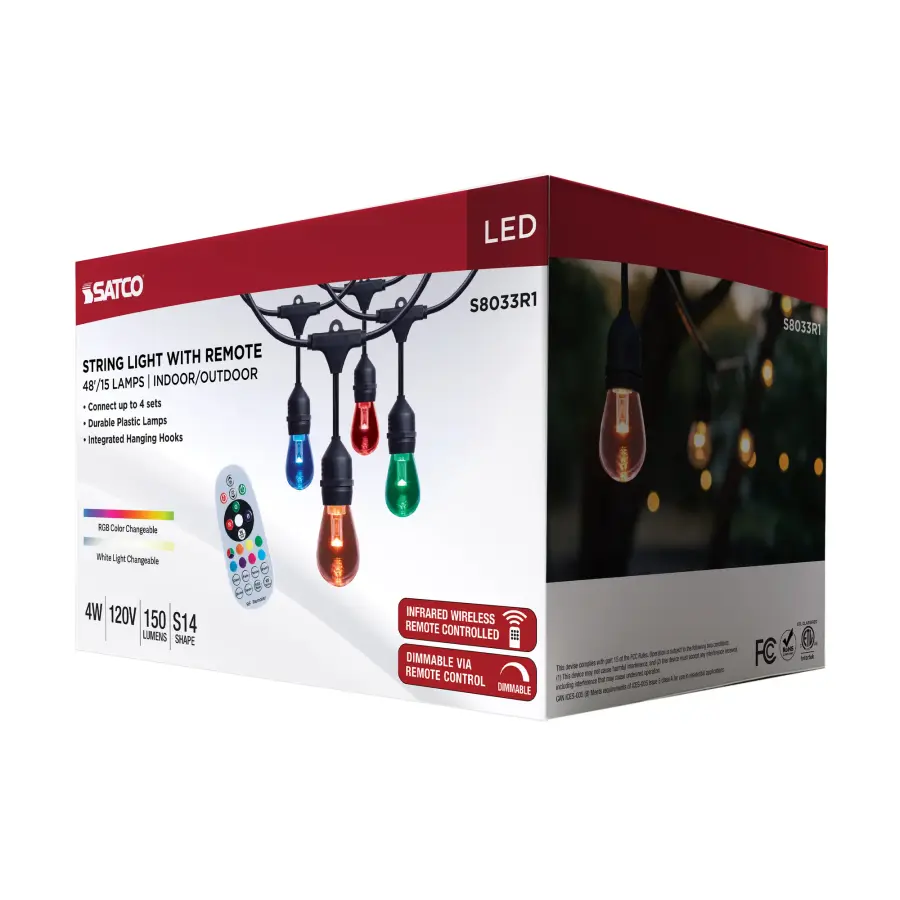 48 Foot LED String Light - 15-S14 Lamps - Medium Base - RGBTW - Infrared Remote - Black - 120 Volt - Image 16