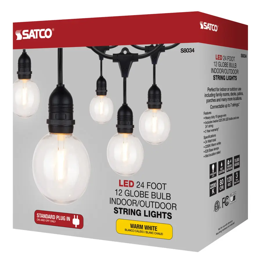 24Ft - LED String Light - Includes 12-G25 bulbs - 2200K - 120 Volts - Image 10