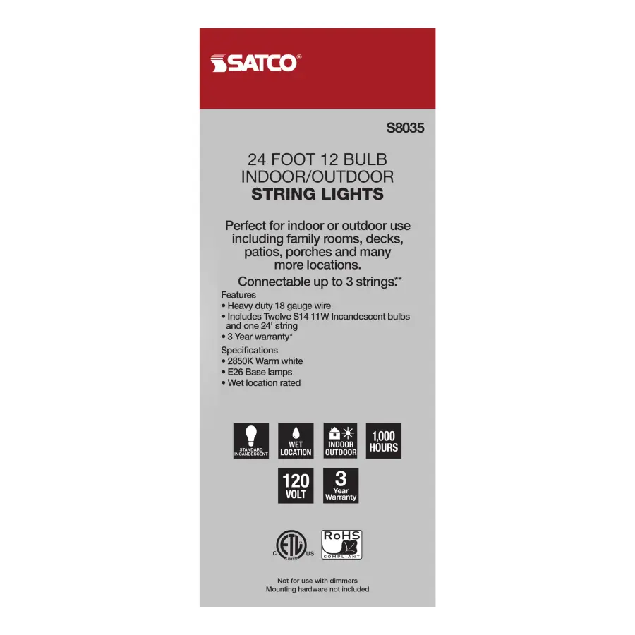 24Ft - Incandescent String Light - Includes 12-S14 bulbs - 120 Volts - Image 8