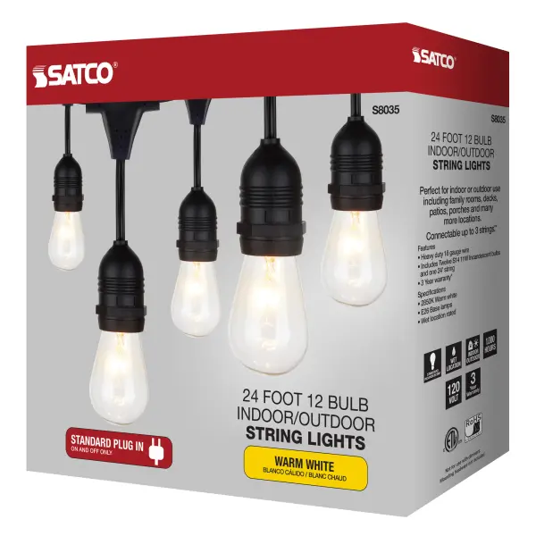 24Ft - Incandescent String Light - Includes 12-S14 bulbs - 120 Volts - Image 10