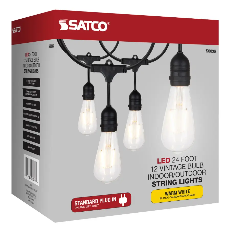 24Ft - LED String Light - 12 Vintage ST19 bulbs Included - 120 Volts - Image 11