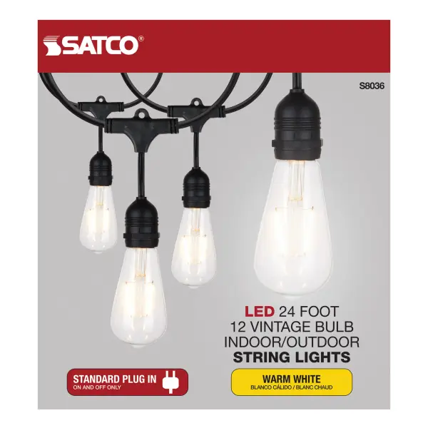 24Ft - LED String Light - 12 Vintage ST19 bulbs Included - 120 Volts - Image 6