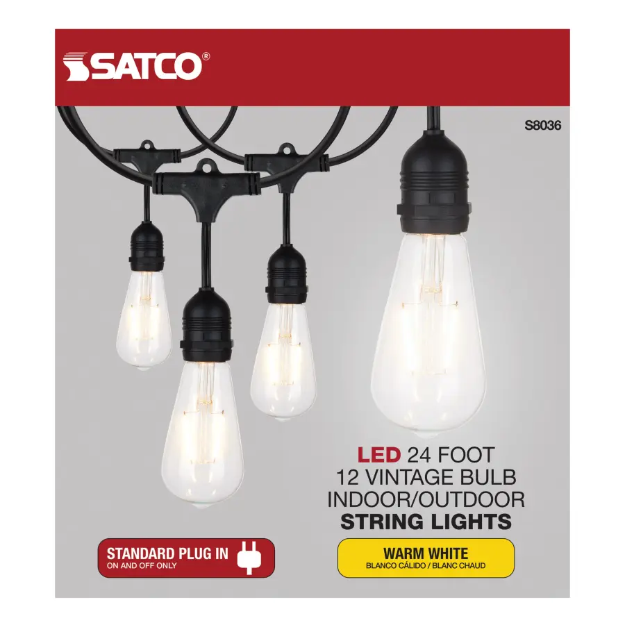 24Ft - LED String Light - 12 Vintage ST19 bulbs Included - 120 Volts - Image 6