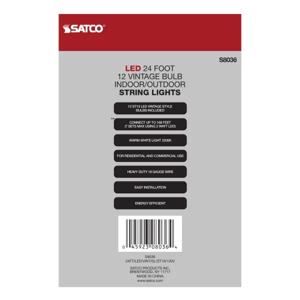 24Ft - LED String Light - 12 Vintage ST19 bulbs Included - 120 Volts - Image 9