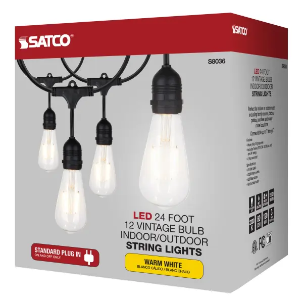 24Ft - LED String Light - 12 Vintage ST19 bulbs Included - 120 Volts - Image 10