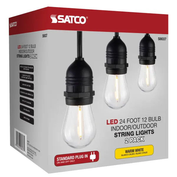 2 Pack - 24Ft - LED String Light - Includes 12-S14 bulbs - 2200K - 120 Volts - Image 11