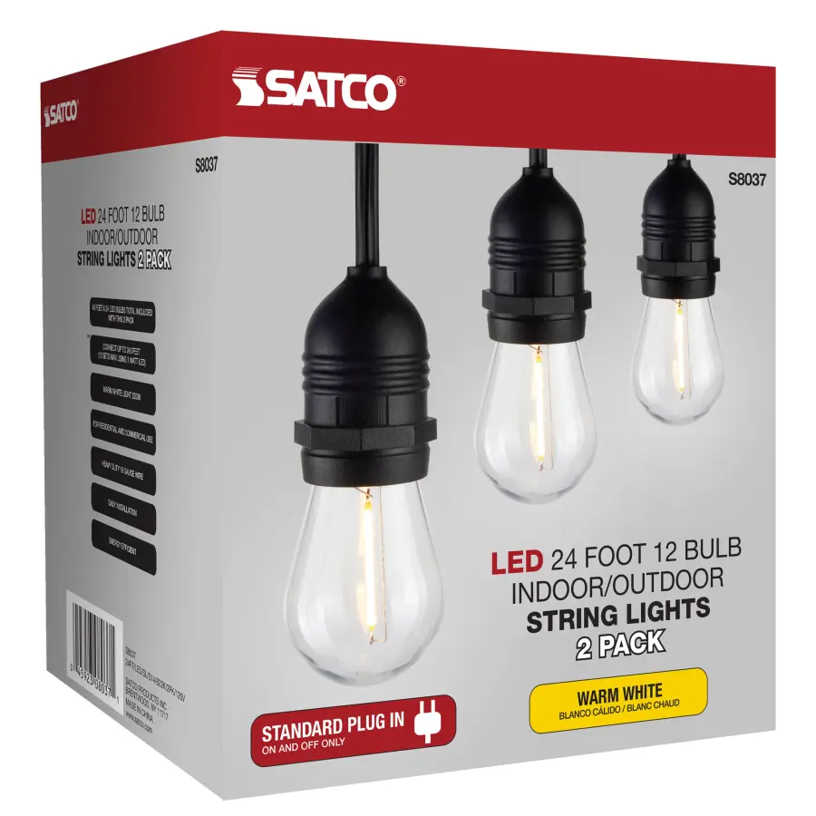 2 Pack - 24Ft - LED String Light - Includes 12-S14 bulbs - 2200K - 120 Volts - Image 11