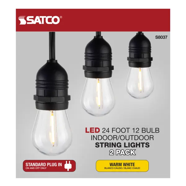 2 Pack - 24Ft - LED String Light - Includes 12-S14 bulbs - 2200K - 120 Volts - Image 6