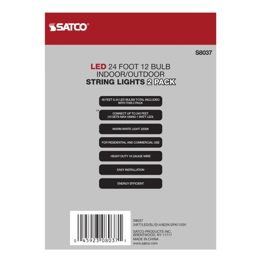 2 Pack - 24Ft - LED String Light - Includes 12-S14 bulbs - 2200K - 120 Volts - Image 9
